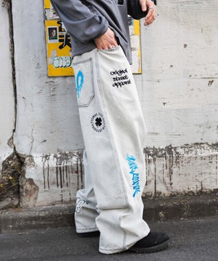 WEGO グラフィックデニムパンツ グレー