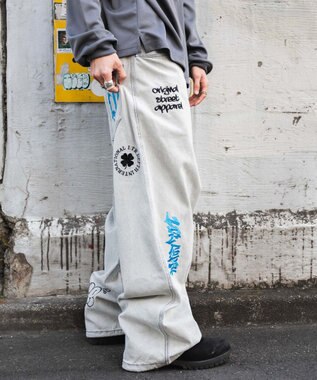 WEGO グラフィックデニムパンツ グレー