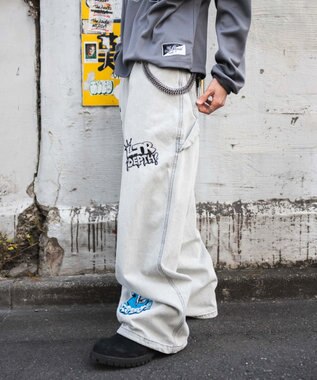 WEGO グラフィックデニムパンツ グレー