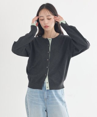earth music&ecology 【予約】カラーコンビニットカーディガン チャコールグレー