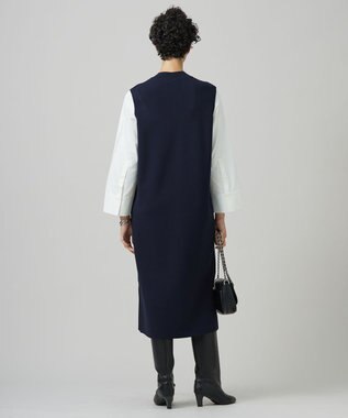 ICB L 【洗える】 クロスコンビ ニットワンピース ネイビー系