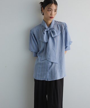 Green Parks ２ＷＡＹボウタイバルーンスリーブブラウス Sax