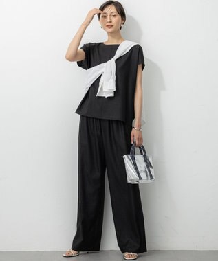 23区 S 【洗える】トリアセスラブストレッチ ワイド パンツ ブラック系