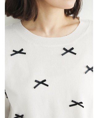 Green Parks ・ＡＮＤ　ＳＥＡＲＣＨ　メニーリボン５分袖ニット Off White