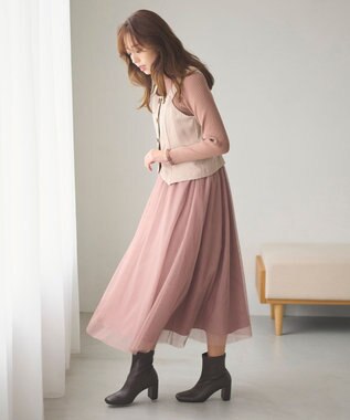 Feroux フレアチュール ジャンパースカート ダークブラウン系