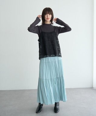 YECCA VECCA 【2点SET】刺繍レースキャミセットハイネックニット Charcoal Gray