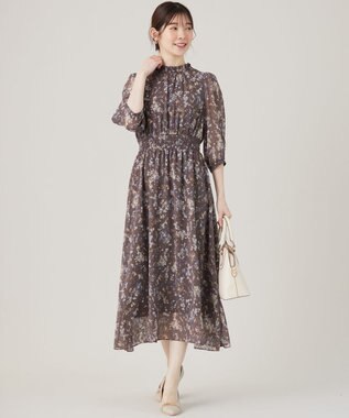 ANY SIS 【洗える】ニュアンスプリント ワンピース モカ系