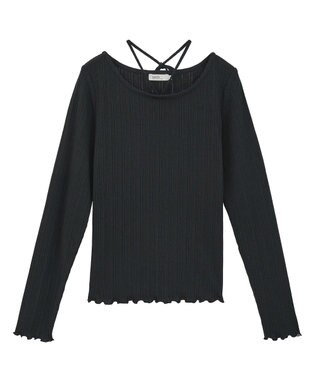 earth music&ecology チェーンリブホルターネックプルオーバー Black