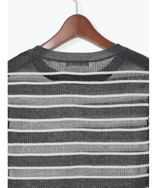 Te chichi シアーマルチボーダーハーフスリーブニット グレー
