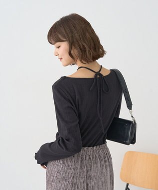 earth music&ecology チェーンリブホルターネックプルオーバー Black