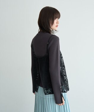 YECCA VECCA 【2点SET】刺繍レースキャミセットハイネックニット Charcoal Gray