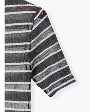 Te chichi シアーマルチボーダーハーフスリーブニット グレー