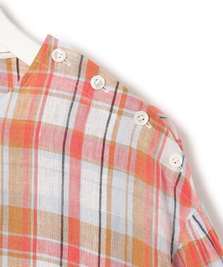 23区 【先行予約】LIBECOリネン チェック ボリュームスリーブ ブラウス オレンジチェック
