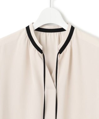 23区 L 【洗える】バックサテンアムンゼン リボン付き スキッパー ブラウス アイボリー系