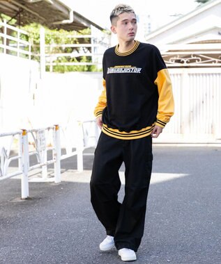 WEGO ヘビーウエイト刺繍バイカラープルオーバー ブラック