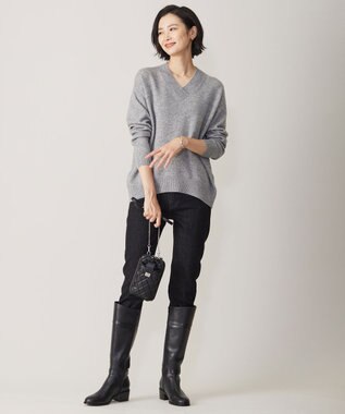 J.PRESS LADIES L 【洗える】CASHMERE BLEND Vネック ニット ライトグレー系