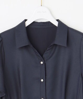 ANY SIS L 【接触冷感・UVカット・速乾】スムージーポリエステル シャツワンピース ネイビー