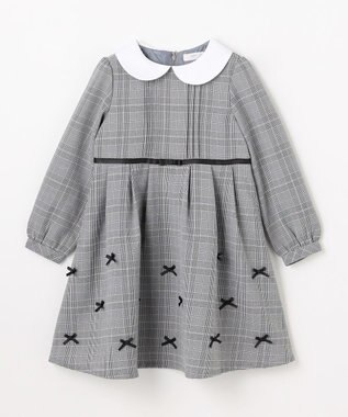ANY KIDS 襟付き リボン 長袖ワンピース グレンチェック