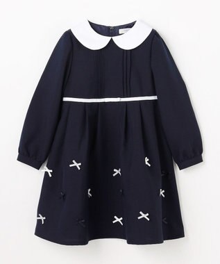 ANY KIDS 襟付き リボン 長袖ワンピース ネイビー