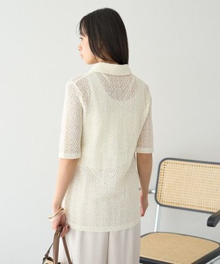 earth music&ecology ストレッチレース襟付シャツ Off White
