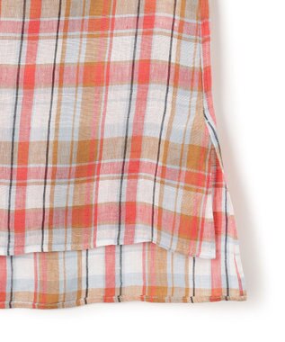 23区 【先行予約】LIBECOリネン チェック ボリュームスリーブ ブラウス オレンジチェック