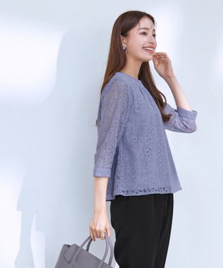 Tiaclasse 【洗える】ギャザーネックレースブラウス ラベンダー