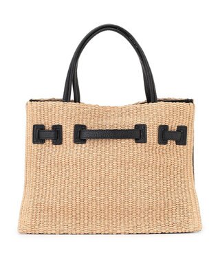 23区 【先行予約】VIOLAd'ORO イタリアンラフィアシート ベルトデザイン 2WAYトートバッグ ベージュ系