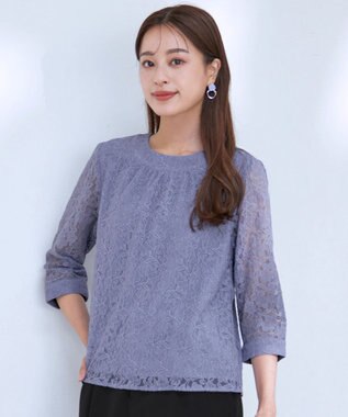 Tiaclasse 【洗える】ギャザーネックレースブラウス ラベンダー