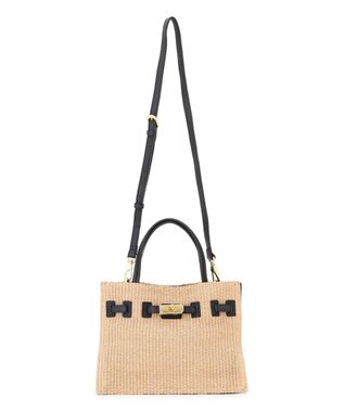 23区 【先行予約】VIOLAd'ORO イタリアンラフィアシート ベルトデザイン 2WAYトートバッグ ベージュ系
