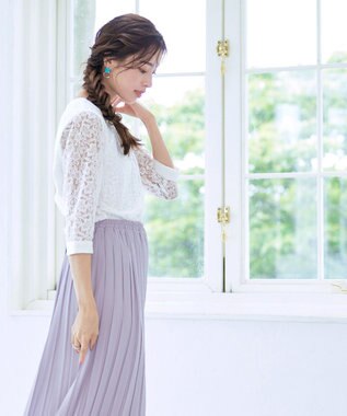 Tiaclasse 【洗える】ギャザーネックレースブラウス オフホワイト