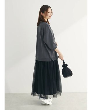 Green Parks ７分袖チュールドッキングロゴワンピース Gray Mixture