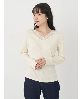 earth music&ecology レースＶネックテレコインナー Ivory