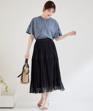 ANY SIS 【洗える】シアーストライププリーツ スカート ブラック系