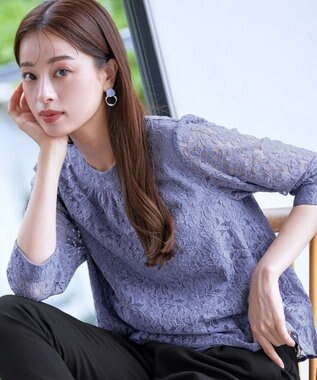 Tiaclasse 【洗える】ギャザーネックレースブラウス ラベンダー