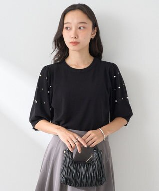 earth music&ecology パールスリーブニットプルオーバー Black