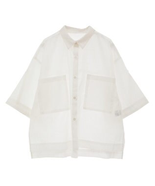 Green Parks 綿麻混５分袖ターンバックシャツ Off White