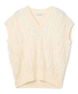 BEIGE， LYCORIS / カットフリンジ Vネックニット Ecru