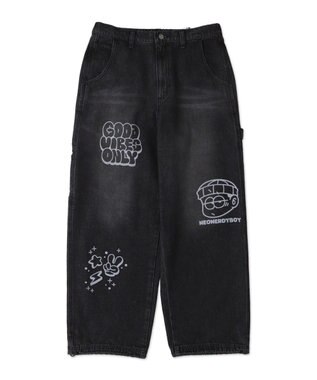 WEGO 【ウエスト紐で調整】イージーペインターグラフィックデニムパンツ 柄2