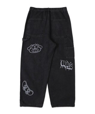 WEGO 【ウエスト紐で調整】イージーペインターグラフィックデニムパンツ 柄2