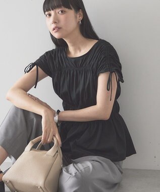 AMERICAN HOLIC 【予約】シャーリングショルダーリボンプルオーバー Black
