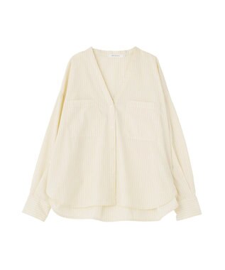 AMERICAN HOLIC 【イージーケア】ストライプVネックシャツ Yellow