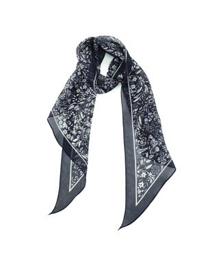 Marca ＜洗えるシルク＞【Marcaオリジナル】小枝更紗 ウォッシャブル シルクローン剣先ストール ネイビー