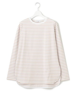 23区 【大好評素材/洗える】コットンベアジャージー ロング Tシャツ ベージュボーダー