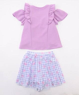 ANY KIDS 【UVカット】2WAYショルダーセパレート水着 ラベンダー×ラベンダーチェック