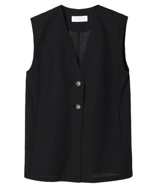 Green Parks 綿麻混シングルミディ丈ベスト Black