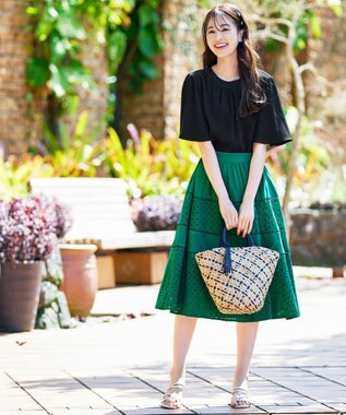 Tiaclasse 【洗える】5分丈フレアスリーブブラウス ブラック