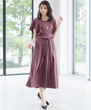 Tiaclasse L 【洗える】ストレスフリーで着用できるカットソーフレアワンピース パープル