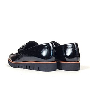 Dominic3 スニーカーソール チェーンモチーフローファー ブラックエナメル