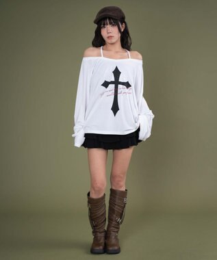 WEGO オフショルダークロスロゴトップ ホワイト