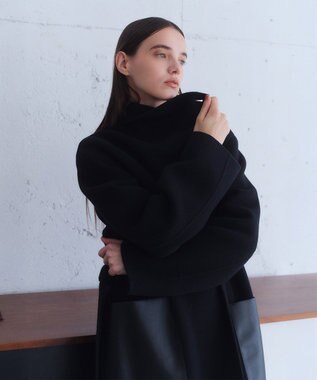 BEIGE， LEMOORE / ウールリバーフェイクレザーポケット付きコート Black